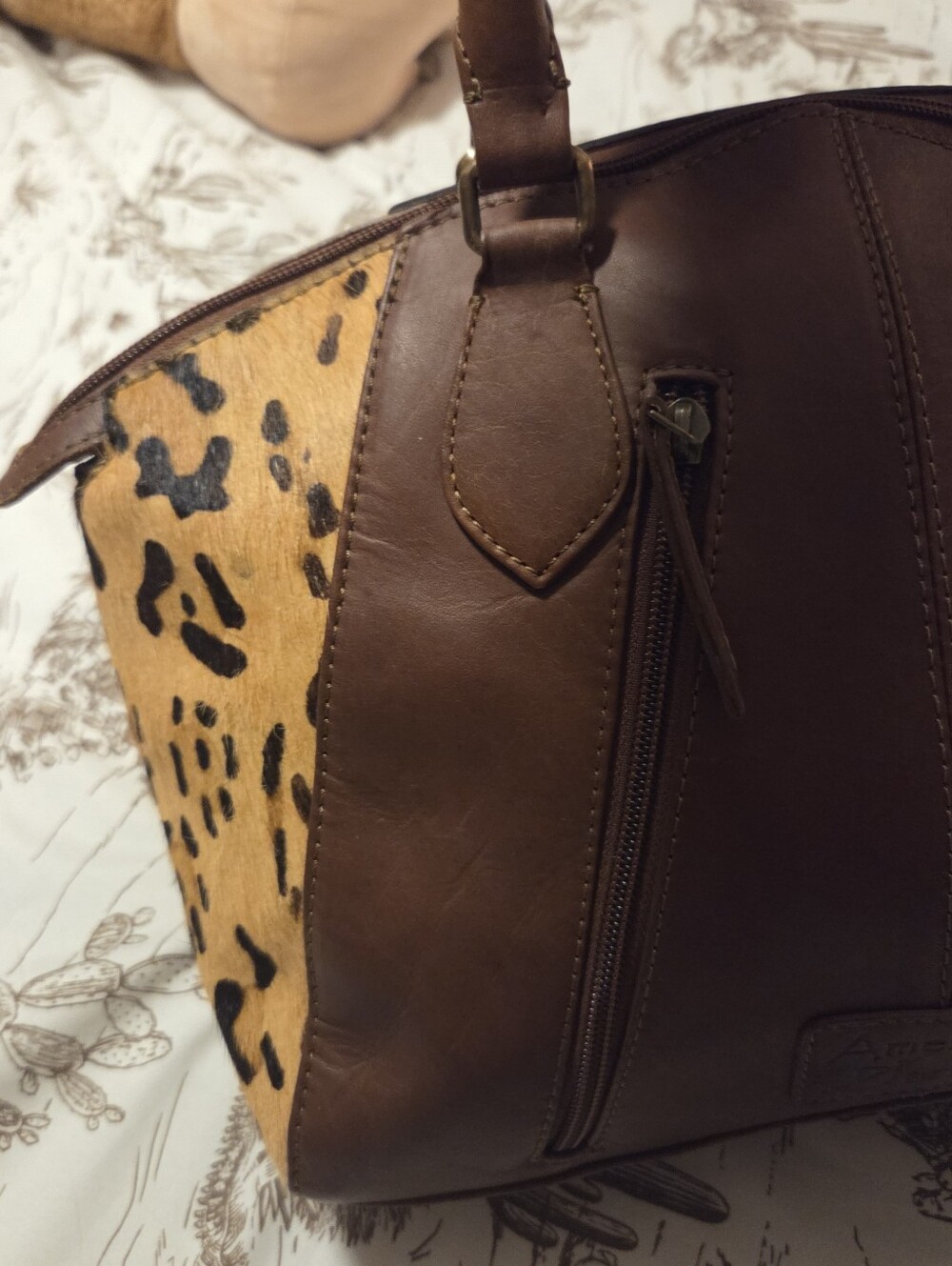 American Darling Leather Tooled Floral Satchel in Brown and Tan - Picture 3 of 6